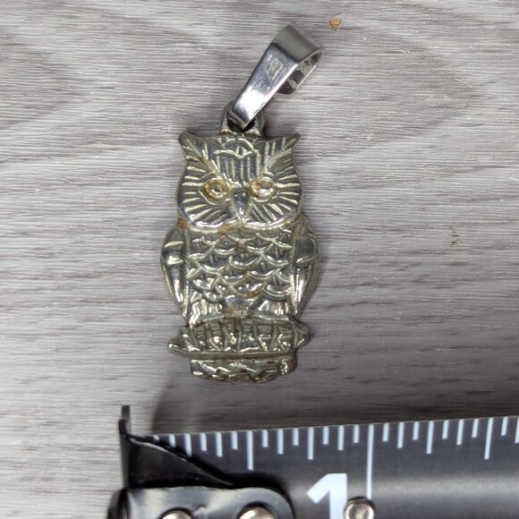 Intricate Silver Tone Owl Pendant 1.75" x .75" - Picture 4 of 4
